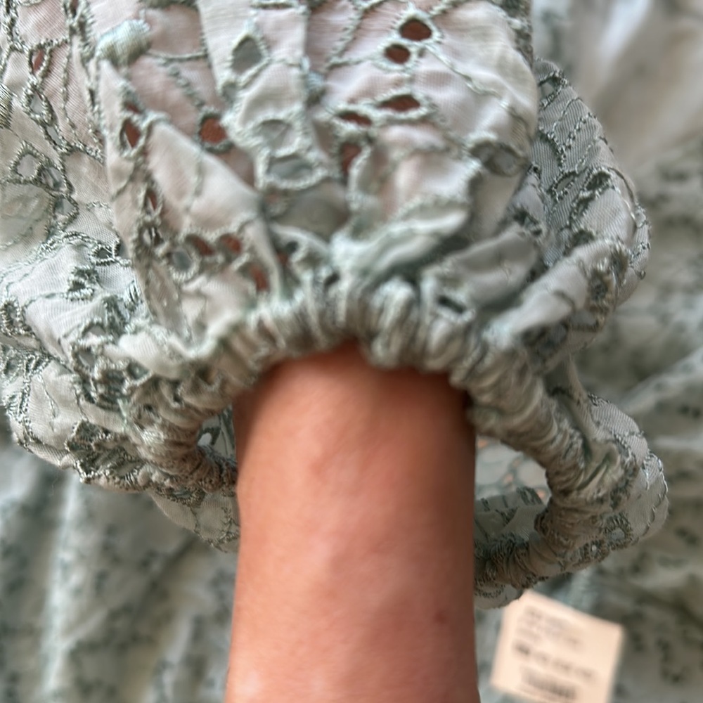 Silk eyelet Fully lined dress New Pastel Empire waist Sash Ribbon tie back - Picture 2 of 16